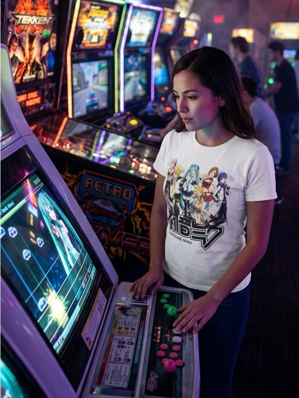Teen Hatsune Miku White Graphic Crew Neck Tee T-Shirt Medium Anime K-pop Manga